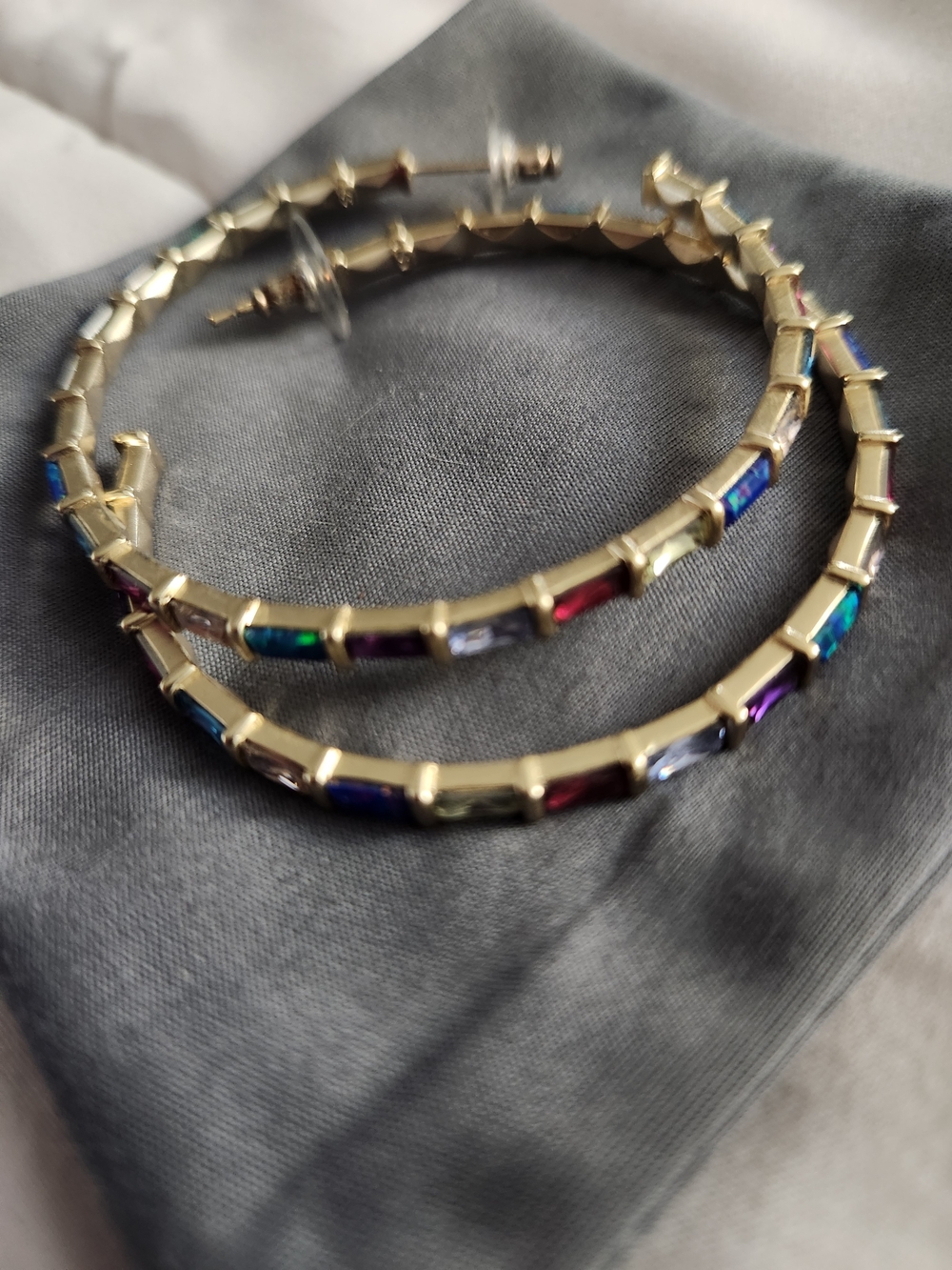 Gold-Tone Multicolor Stone Hoop Earrings